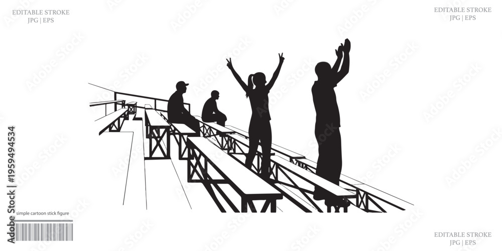 Fototapeta premium Silhouette people celebrating success on stairs business achievement triumph