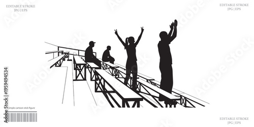 Silhouette people celebrating success on stairs business achievement triumph