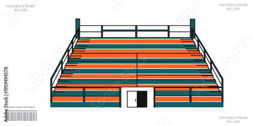 Empty stadium seating bleachers colorful sports venue grandstand structure