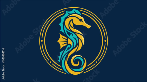 Seahorse in Circle Design Logo.