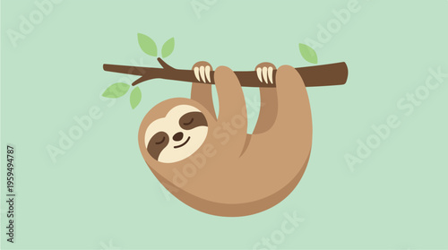Sloth Hanging from Tree Branch.