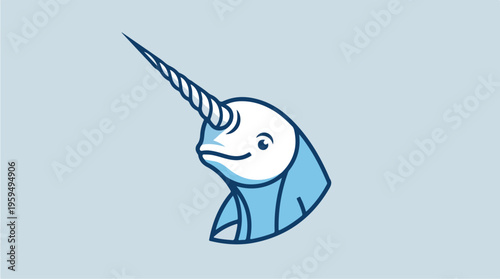 Smiling Cartoon Narwhal Illustration.