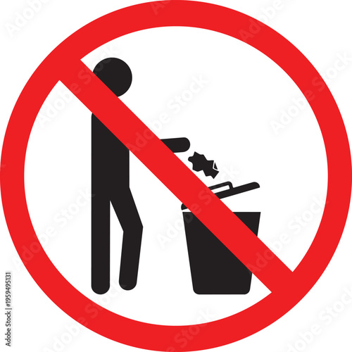 No littering sign prohibition symbol of person throwing trash into bin vector illustration for public areas and warnings