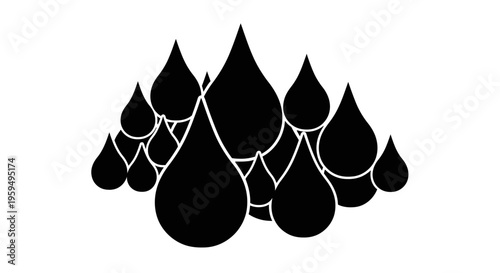 A cluster of black teardrop shapes with white outlines on a white background
