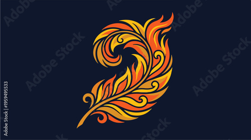 Vibrant Orange Feather Illustration.