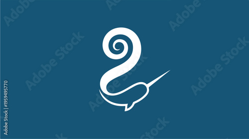 White stylized narwhal logo symbol.