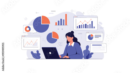 Professional data analyst monitoring business performance metrics and financial statistics through various interactive chart screens.
