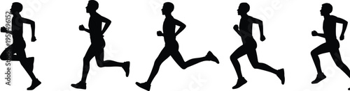 Running silhouette vector illustration, athlete in motion sequence, dynamic stride poses, sports biomechanics concept, fitness activity artwork, flat vector illustration