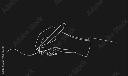Continuous One Line Drawing of a Hand Writing with a Pen