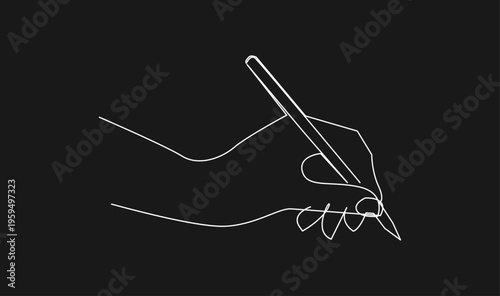Continuous Line Art Illustration of a Hand Holding a Pen, Writing or Drawing