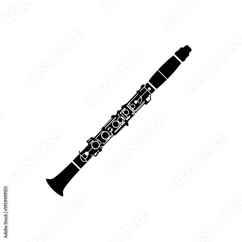 Black clarinet instrument on white studio isolated