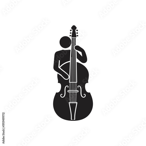 Musician playing the upright bass in silhouette vector