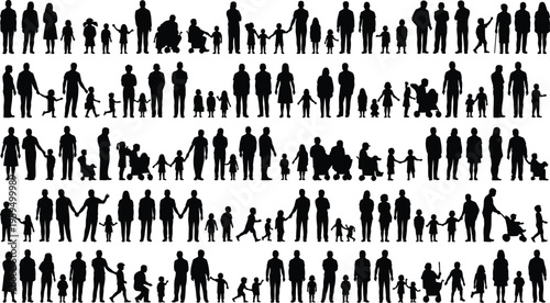 Large collection of diverse people silhouettes including families, children, couples, and disabled individuals