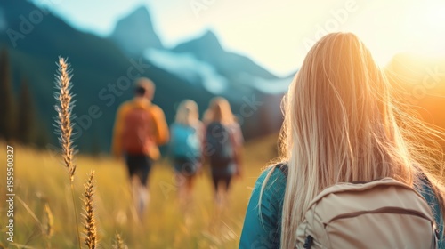 Vitality Group of friends hiking a mountain trail, filled with energy and a love for the outdoors.