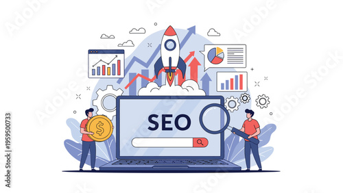 Digital marketing team performs search engine optimization to boost website traffic and achieve high business rankings.