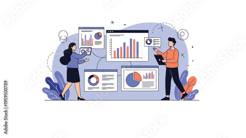 Professionals analyzing complex data sets using multiple graphical charts and interactive dashboards for business growth insights.