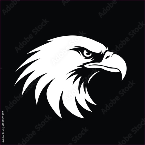 A striking white silhouette of an eagles head on a, symbolizing power and freedom in a simple yet bold graphic design