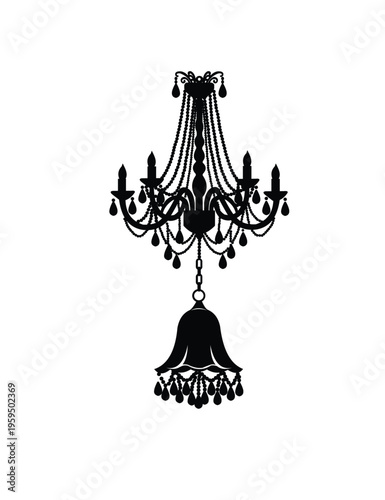 Black silhouette of a luxurious chandelier with crystals