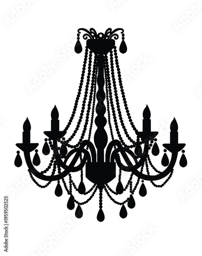 Black silhouette of a luxurious chandelier with crystals