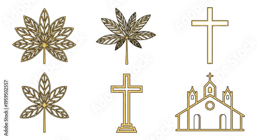 Elegant Palm Sunday vector set icon sheet maple leaves crosses church illustration easter celebrations religious graphics church design asset editable commercial license art