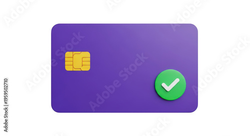 A purple credit card with a green checkmark