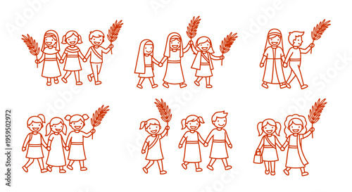 Palm Sunday vector celebration illustration people with palm branches religious holiday spring joyful procession faith worship christian tradition design asset printable art