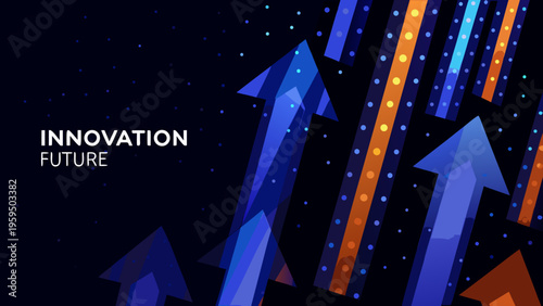 Innovation and future concept with colorful arrows on dark background representing progress and growth