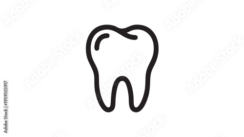 A bold outline illustration of a human tooth, representing dental health, oral hygiene, and the field of dentistry.