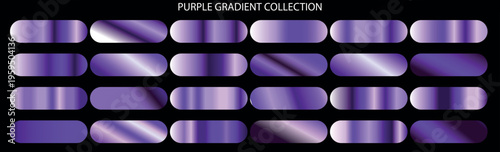 Purple gradient collection of 24 metallic swatches, violet satin texture color palette, luxury amethyst silk effect vector set for graphic design