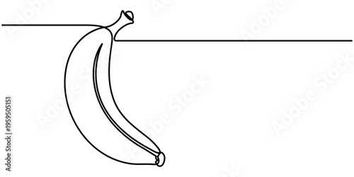 Banana continuous one line drawing, Banana in one line art style. Minimalist drawing of a single banana,  continuous line with editable black stroke on a white background. outline vector illustration.
