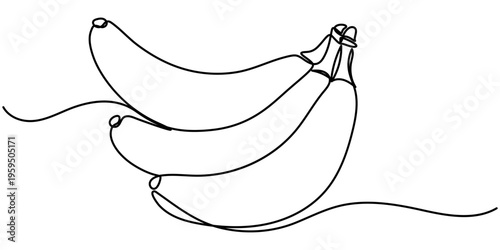 Banana continuous one line drawing, Banana in one line art style. Minimalist drawing of a single banana,  continuous line with editable black stroke on a white background. outline vector illustration.