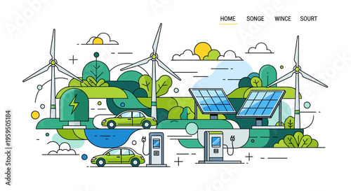 Eco friendly energy, sustainable power, renewable sources, green technology icons