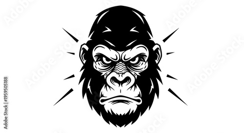 Angry Gorilla Face Close Up Portrait.