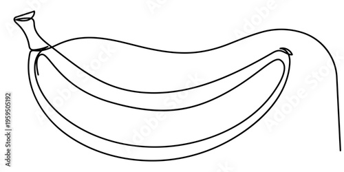 Banana continuous one line drawing, Banana in one line art style. Minimalist drawing of a single banana,  continuous line with editable black stroke on a white background. outline vector illustration.