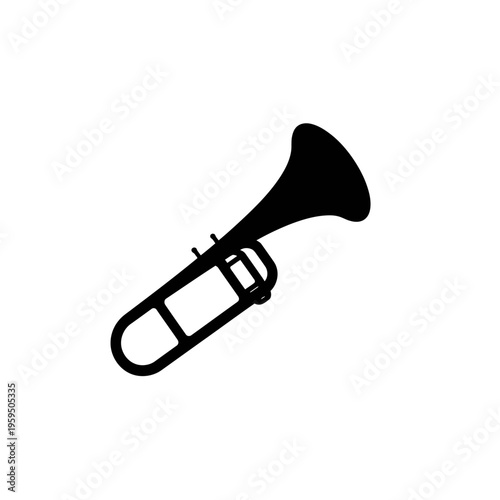 Black silhouette of a trombone musical instrument isolated