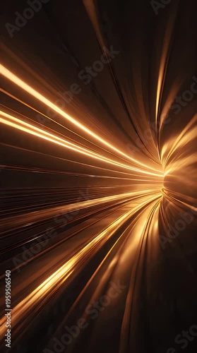 Abstract golden light trails creating a dynamic tunnel effect