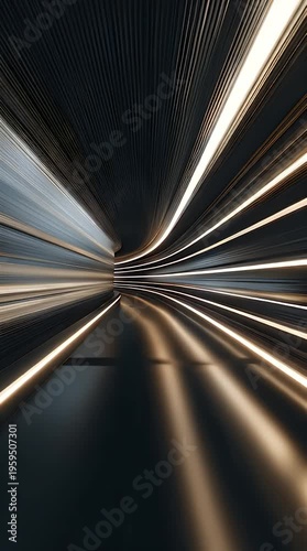 Abstract light streaks in futuristic tunnel with dynamic motion blur