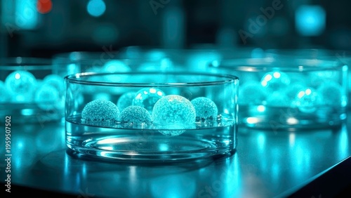 Transparent spheres in laboratory culture dishes