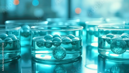 Multiple sets of culture dishes are displayed side by side in the laboratory