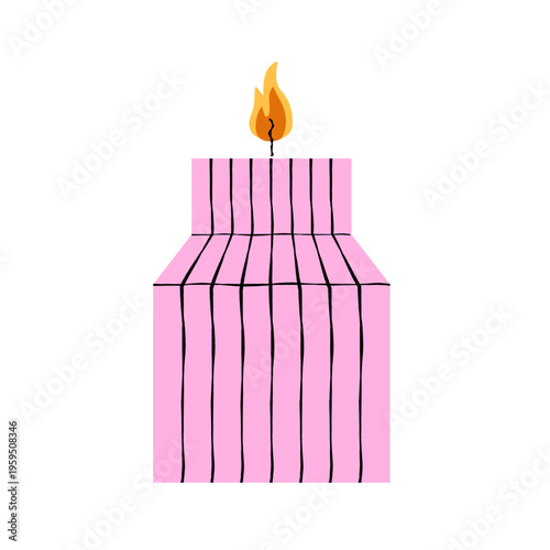 Minimal striped candle in geometric shape. Clean vector illustration for modern branding and decor.