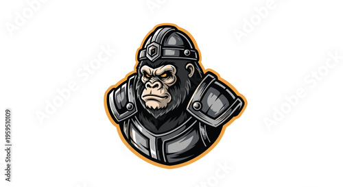 Gorilla wearing a medieval knight helmet.