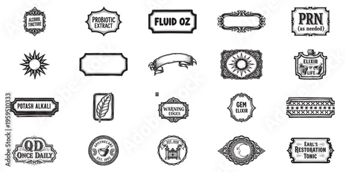 Vintage apothecary and pharmaceutical labels and emblems