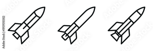 Rocket Icon Set – Space Launch Silhouette and Outline Vector Collection