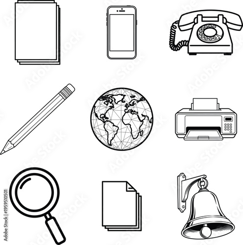 A collection of black and white line drawings of flowers and plants