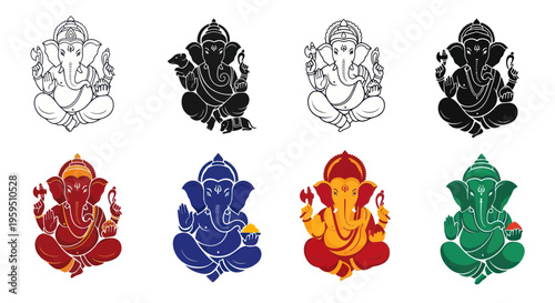 Ganesha Icons Set - Lord of Beginnings, Remover of Obstacles, Hindu Deity