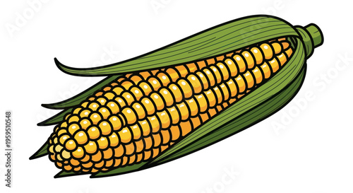 Fresh Corn on the Cob with Green Husk, Healthy Food Illustration