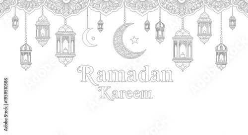 Ramadan Kareem - Islamic Lanterns, Crescent Moon, and Ornate Decorations