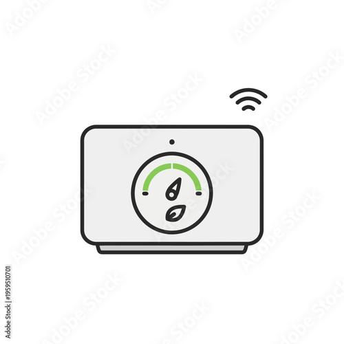 Illustration of a smart thermostat with a Wi-Fi signal indicator.