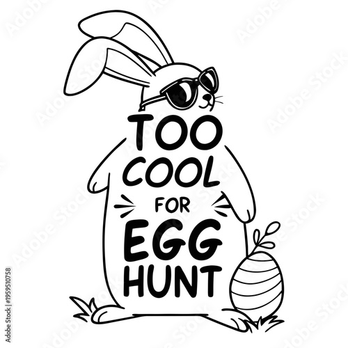 A cartoon bunny wearing sunglasses and holding an Easter egg with a cool attitude
