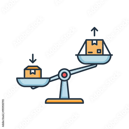 Balance scale with boxes, one weighing more than the other.